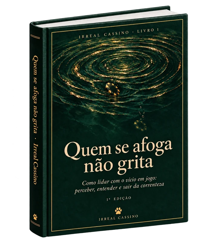 Livro Quem se afoga não grita, capa verde com círculos dourados se abrindo na água