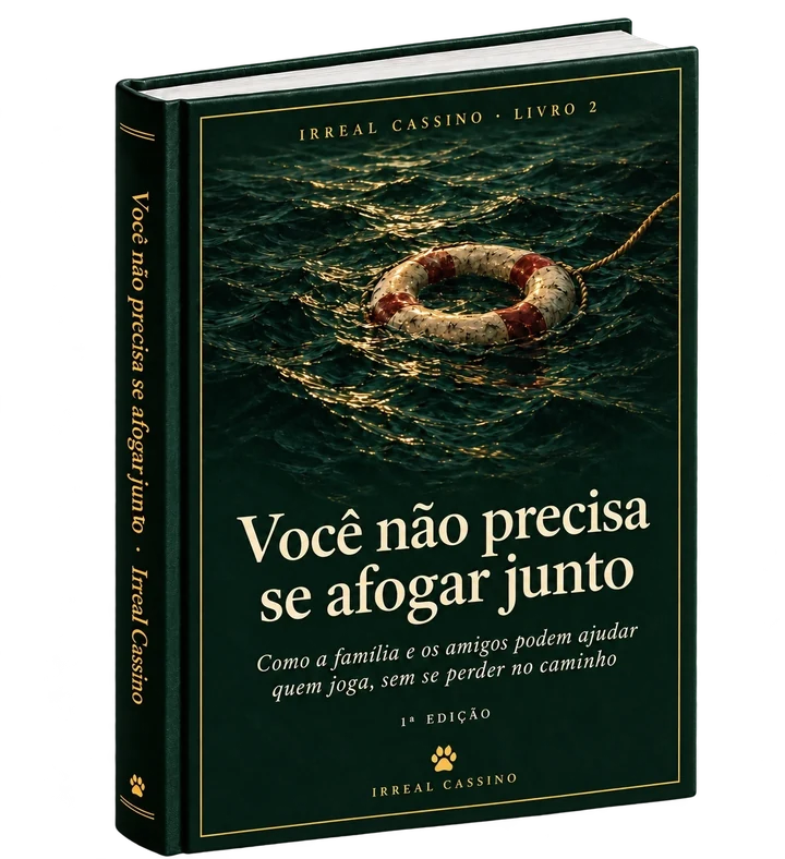 Livro Você não precisa se afogar junto, capa verde com uma boia salva-vidas presa a uma corda dourada